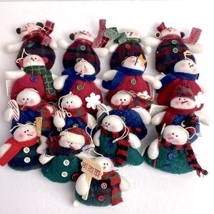17 Fabric Stuffed Hanging Snowmen Ornaments 3.5" to 4" Tall